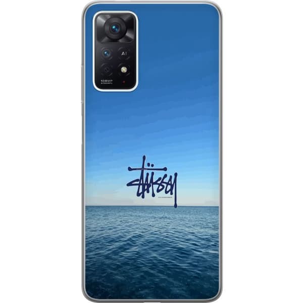 Kompatibelt Mobildeksel til Xiaomi Redmi Note 11 Pro Havspanorama med blå himmel og stilig surf-inspirert logo blå