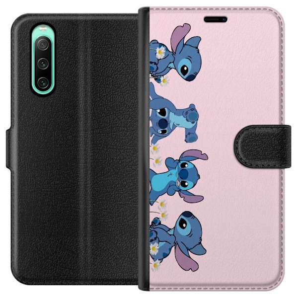 Sony Xperia 10 IV Plånboksfodral Stitch Skratt & Bus – Perfekt för Mobilskal eller Poster