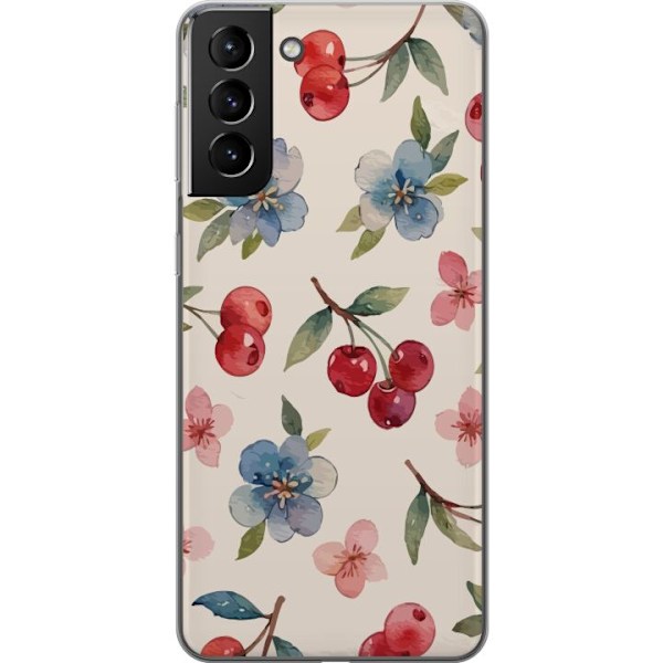 Samsung Galaxy S21+ 5G Genomskinligt Skal Bär & Blommor – mönster med blå blommor och skogsbär