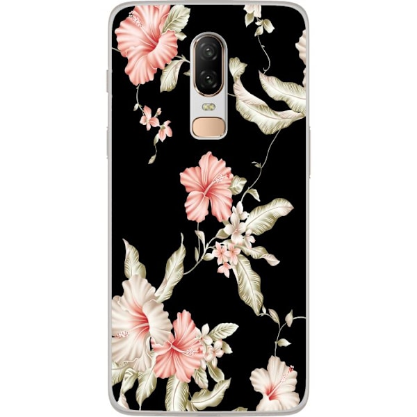 OnePlus 6 Gennemsigtig cover Florering Mønster Sort