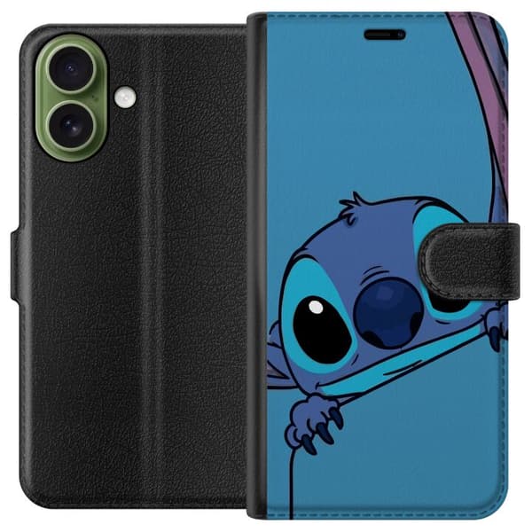 Kompatibel Tegnebogsetui til Apple iPhone 18 Sød blå storøret tegnet figur, der kigger frem mod en ensfarvet blå baggrund blå