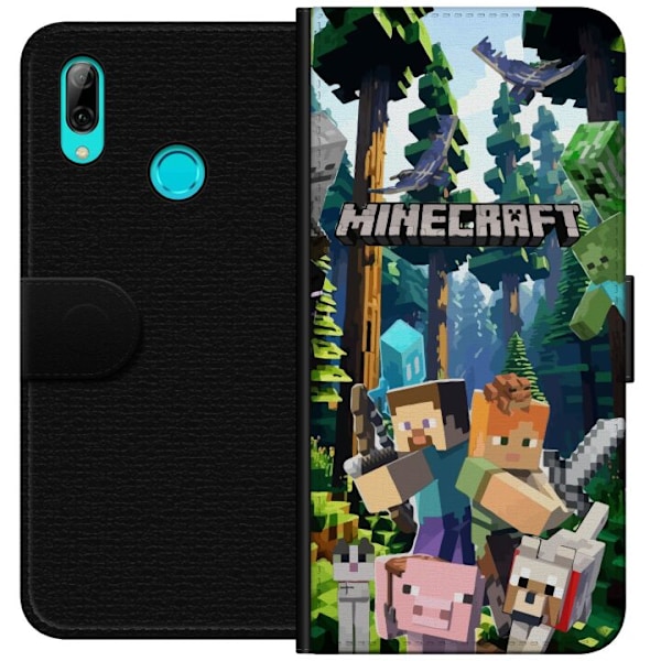 Huawei P smart 2019 Plånboksfodral Minecraft mobilskal med skog och figurer i pixelstil