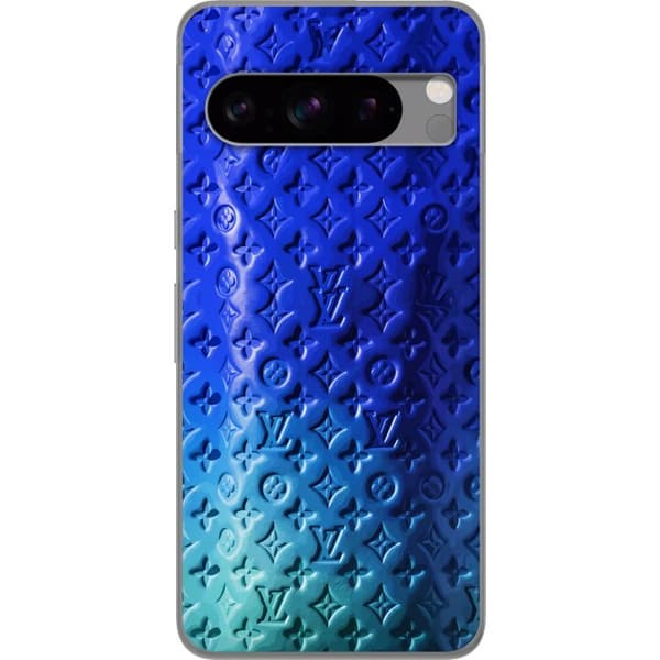 Kompatibelt Mobildeksel til Google Pixel 8 Pro Blått luksuriøst monogrammønster med elegant preget tekstur blå