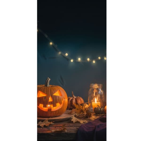 Kompatibel Tegnebogsetui til Apple iPhone 13 Pro Lysende halloween-græskar omgivet af levende lys og efterårsblade orange
