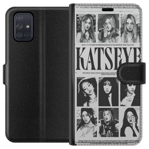 Kompatibelt Plånboksfodral till Samsung Galaxy A71 KATSEYE svartvit poster grå