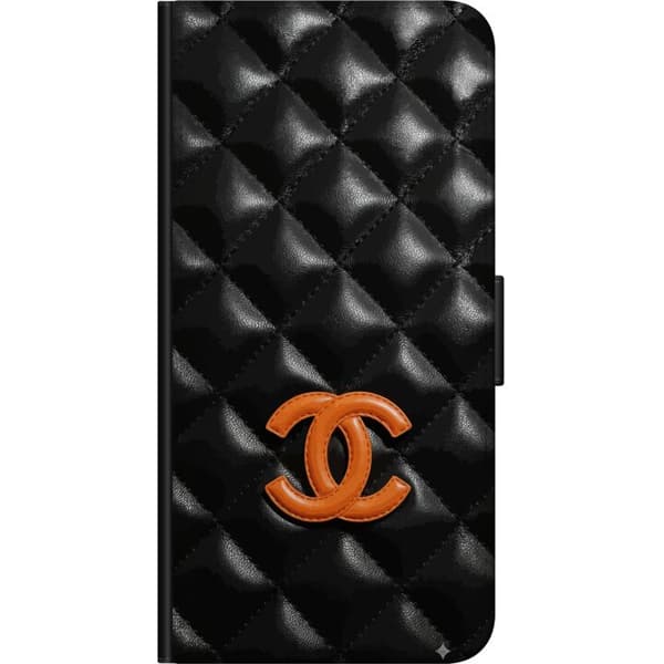 Kompatibel Tegnebogsetui til Xiaomi Redmi Note 9 Pro Sort quiltet lædermønster med orange emblem og eksklusivt design sort