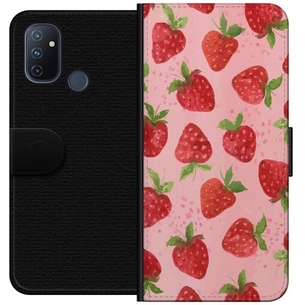 OnePlus Nord N100 Plånboksfodral Strawberry Dreams – jordgubbsmönster i retrostil