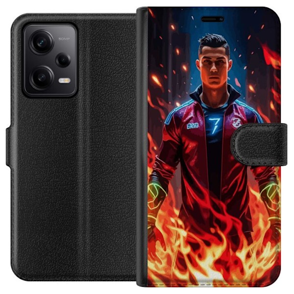 Xiaomi Redmi Note 12 Pro Lompakkokotelo Ronaldo Inferno - jalkapallolegenda liekeissä