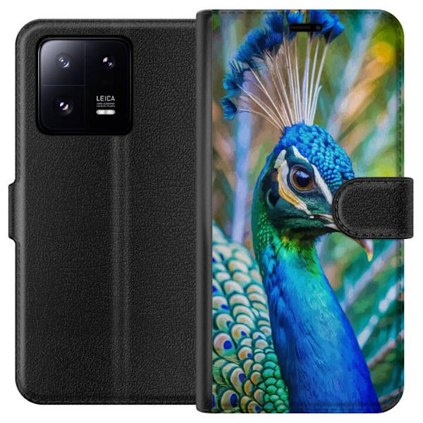 Xiaomi 13 Pro Lompakkokotelo Pavun Sulat Värikäs Design Lintuaihe Eksoottinen Graafinen Suunnittelu Luonto Ylellinen Koristelu