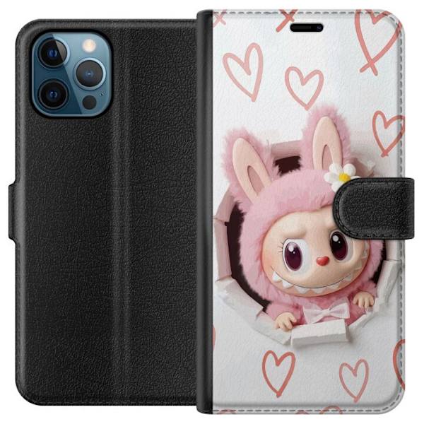 Apple iPhone 12 Pro Lompakkokotelo Labubu Sydän Taustakuva Pop Mart Rakkausteema Hahmodesign Suosittu Motiivi Keräilytaideteossarja