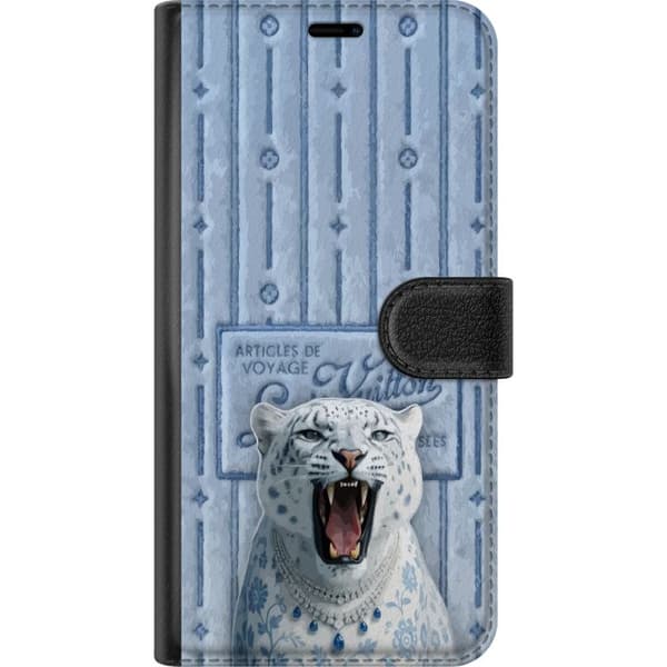 Kompatibelt Plånboksfodral till Apple iPhone 13 Elegant vit leopard med blå smycken och lyxig dekorativ bakgrund blå