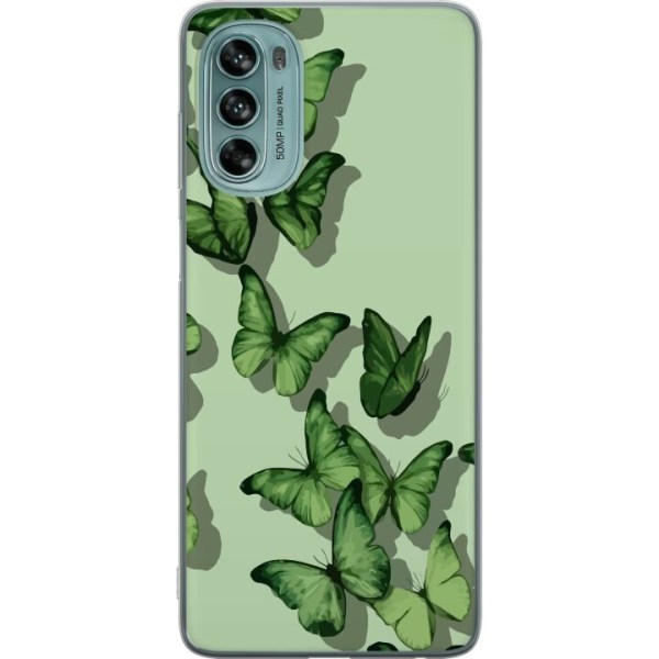 Motorola Moto G62 5G Gennemsigtig cover Grønne Sommerfugle