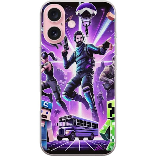 Apple iPhone 16 Läpinäkyvä kuori Fortnite vs Minecraft