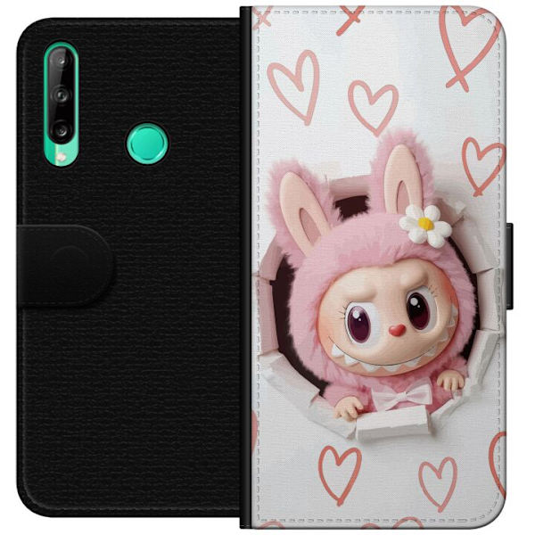 Huawei P40 lite E Plånboksfodral Labubu Hjärtbakgrund Pop Mart Kärlek Tema Figur Design Populärt Motiv Samlarfigur Art Toy Serie
