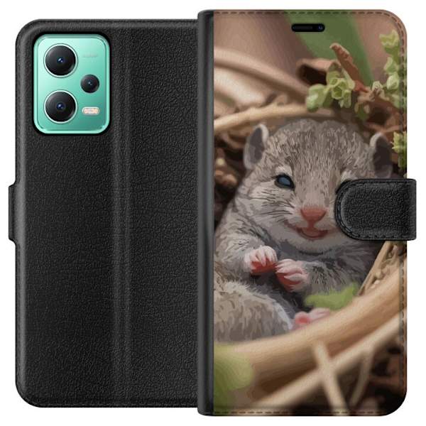 Xiaomi Redmi Note 12 Lompakkokotelo Rotta Hymyilevä Eläinaihe Kaupunkikuva Urban Graafinen Suunnittelu Suosittu Hauska Motiivi Taide Tyyli