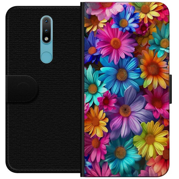 Nokia 2.4 Plånboksfodral Gerbera Blommor Färgglad Dekor Blommotiv Populärt Heminredning Färg Rik Väggkonst Design