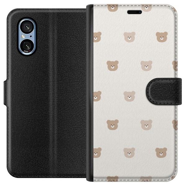 Sony Xperia 5 V Lompakkokotelo Teddy-tausta - söpöt teddykarhut pehmeällä taustalla