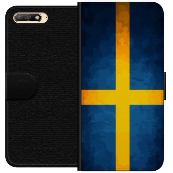 Kompatibelt Lommeboketui til Huawei Y6 (2018) Svenska flaggan blå