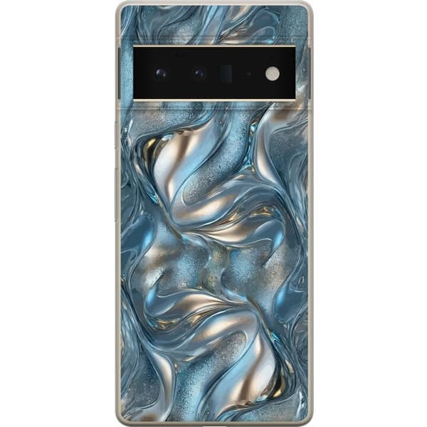 Kompatibelt Mobildeksel til Google Pixel 6 Pro Abstrakt flytende krom i sølv og blå metallisk effekt sølv