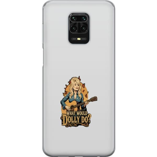 Kompatibelt Mobildeksel til Xiaomi Redmi Note 9S Dolly Parton med gitarr och fjärilar grå
