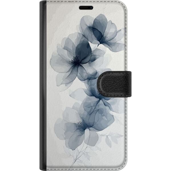Kompatibel Tegnebogsetui til Apple iPhone 13 Pro Max Blå transparente blomster med tynde kronblade og elegante botaniske linjer mod en hvid baggrund blå