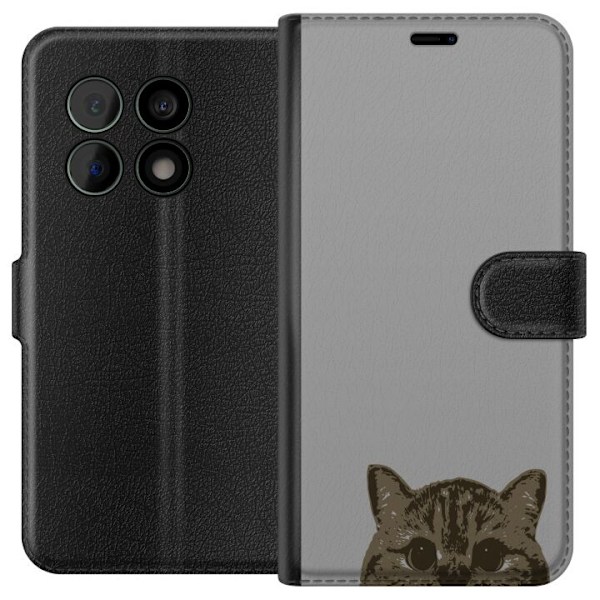 OnePlus 10 Pro Tegnebogsetui Grå Katteblik - stilfuld kat design med grå baggrund
