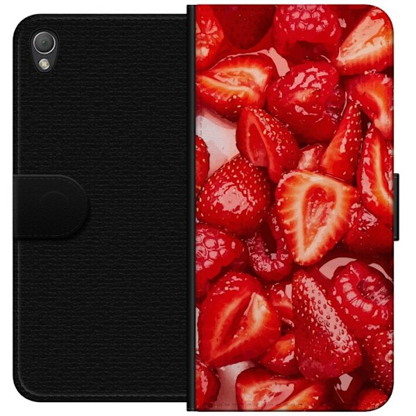 Sony Xperia Z3 Tegnebogsetui Jordbærmønster - sødt motiv med sommerstemning