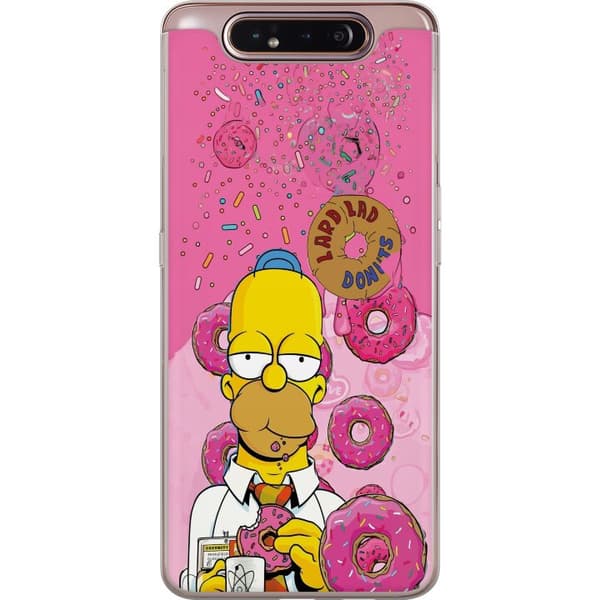 Kompatibel Mobilcover til Samsung Galaxy A80 Homer Simpson spiser lyserøde donuts mod en farverig baggrund pink