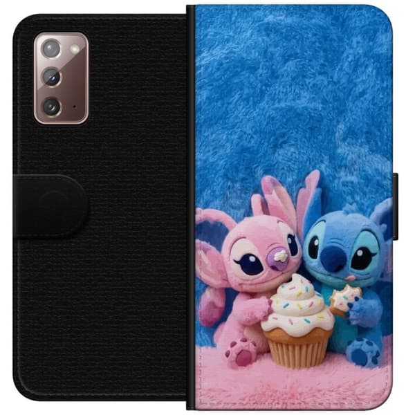 Kompatibel Tegnebogsetui til Samsung Galaxy Note20 Søde blå og lyserøde figurer med stor cupcake og krymmel pink