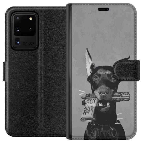 Samsung Galaxy S20 Ultra Lompakkokotelo Harmaa Koira Graafinen Suunnittelu Kovan Eläinaiheen Katutaide Urbaani Trendi Koiran Ystävä Tyyli Suosittu