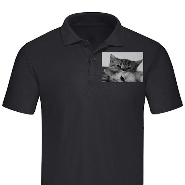 Poloshirt til Voksen | Elegant Poloshirt Katt Hjärta Sort XX-Large