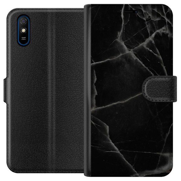 Xiaomi Redmi 9A Tegnebogsetui Sort marmor