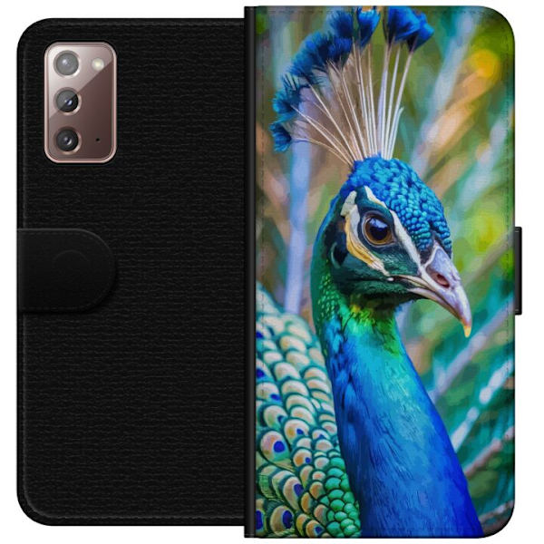 Samsung Galaxy Note20 Lompakkokotelo Pavun Sulat Värikäs Design Lintuaihe Eksoottinen Graafinen Suunnittelu Luonto Ylellinen Koristelu