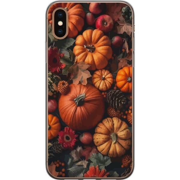 Kompatibelt Mobildeksel til Apple iPhone XS Gresskarhøst høst plakat høst halloween gresskar epler blomster høstsesong rustikk dekor design