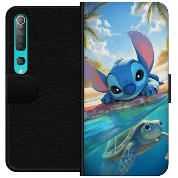 Xiaomi Mi 10 5G Lommeboketui Stitch med skilpadde - søt blå alien i tropisk strandmiljø fra Disney