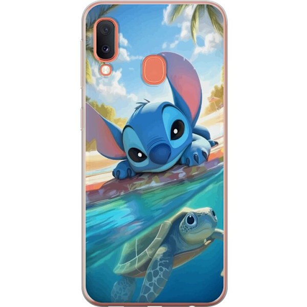 Samsung Galaxy A20e Läpinäkyvä kuori Stitch kilpikonnalla -