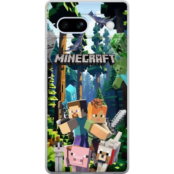Google Pixel 7a Genomskinligt Skal Minecraft mobilskal med skog och figurer i pixelstil