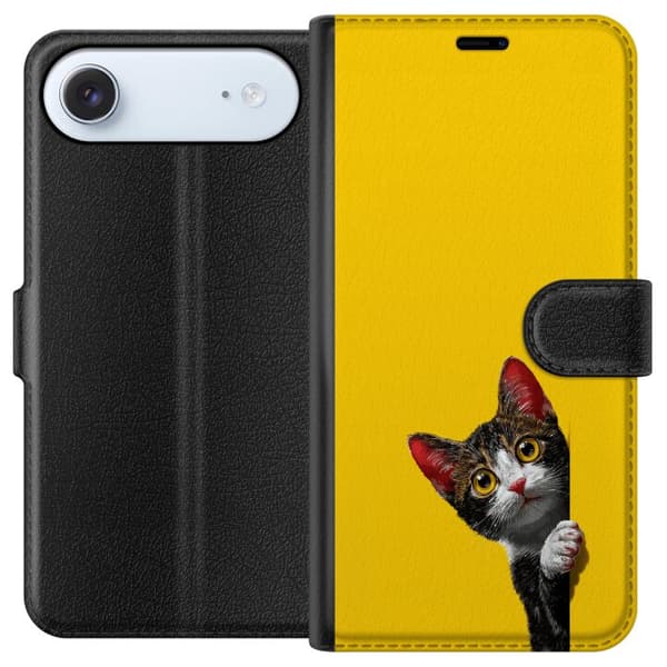Kompatibel Tegnebogsetui til Apple iPhone Air Sød kat, der kigger ud mod gul minimalistisk baggrund gul