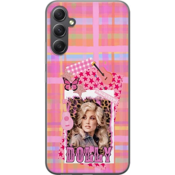 Kompatibelt Mobildeksel til Samsung Galaxy A25 Dolly Parton rosa countrycollage med gitarr rosa