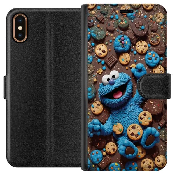 Kompatibelt Plånboksfodral till Apple iPhone X Lekfull blå tecknad figur omgiven av kakor blå