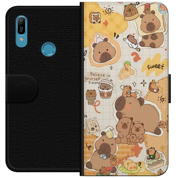Huawei Y6 (2019) Lompakkokotelo Kawaii capybara mobilskal med gulliga djurmotiv