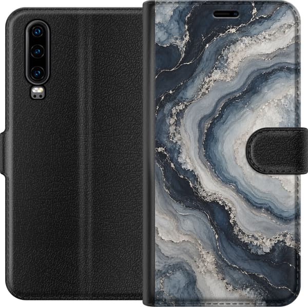 Kompatibelt Plånboksfodral till Huawei P30 Nattagat blå