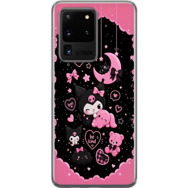 Kompatibel Mobilcover til Samsung Galaxy S20 Ultra Søde lyserøde og sorte gothfigurer med hjerter, måne, stjerner og positiv tekst sort