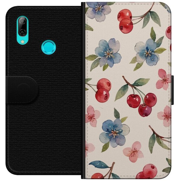 Huawei P smart 2019 Tegnebogsetui Bær & Blomster - mønster med blå blomster og skovbær