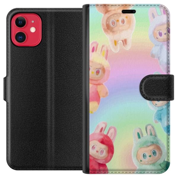 Kompatibel Tegnebogsetui til Apple iPhone 11 Bunny Party Pasteldesign søde kaninfigurer i regnbuefarver med en legende, drømmeagtig stemning i bløde