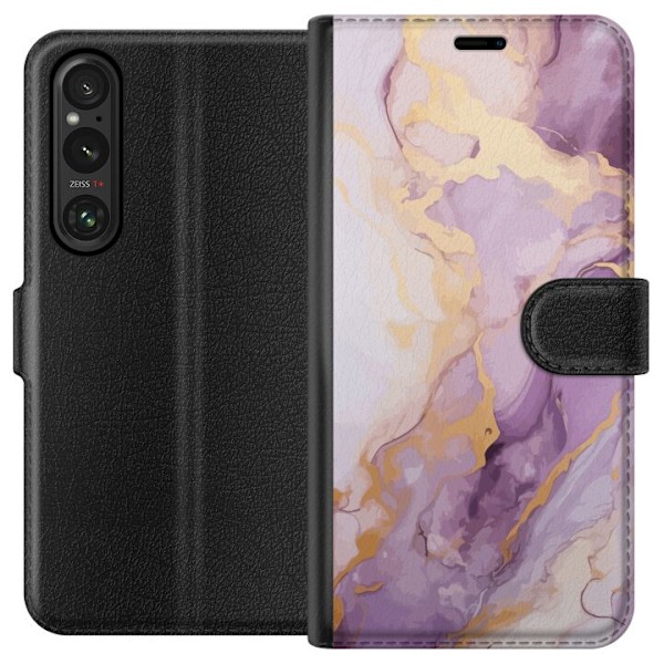 Sony Xperia 1 VI Lommeboketui Marmor Lilla Gull