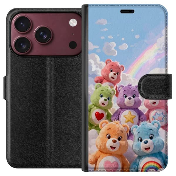 Kompatibel Tegnebogsetui til Apple iPhone 18 Pro Søde farverige bamser med hjerter, stjerne og regnbue blandt bløde skyer blå