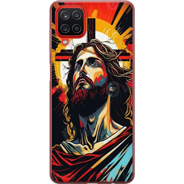 Samsung Galaxy A12 Läpinäkyvä kuori Jeesus ja Kortti - usko