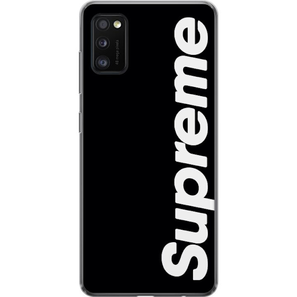 Samsung Galaxy A41 Gennemsigtig cover Supreme Sort Hvid Streetwear Design Klassisk Modeikon Trend Urban Stil Grafiskt Motiv Populær