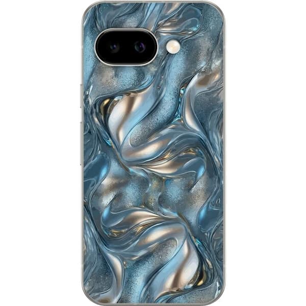 Kompatibelt Mobilskal till Google Pixel 9a Abstrakt flytande krom i silver och blå metallic-effekt silver